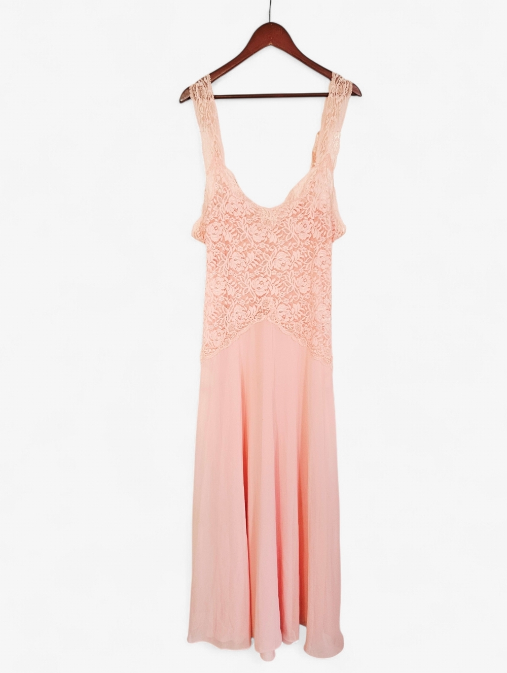 Vintage Victoria's Secret '90s Lace Yoked Satin Pink Bow Detail Nightgown Slip L